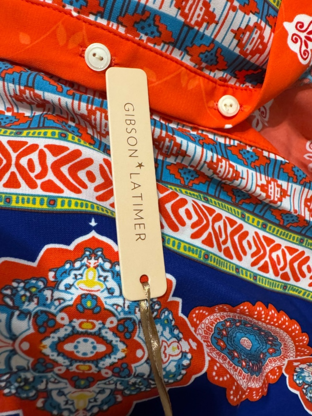 Gibson & Latimer NWT Placement Print Boho Tunic Blouse Size. XL orange Blue - Picture 10 of 13